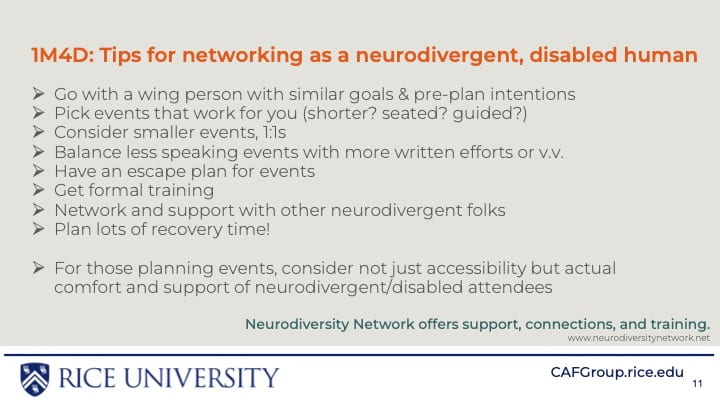 1 Minute 4 Diversity slide on networking as a neurodivergent person
