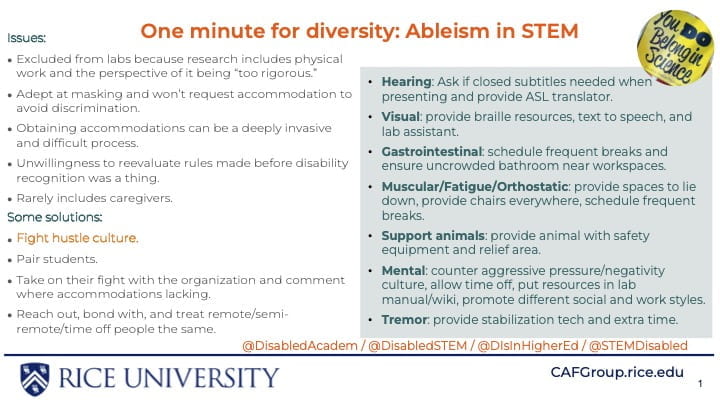 1 Minute 4 Diversity slide on ableism in STEM