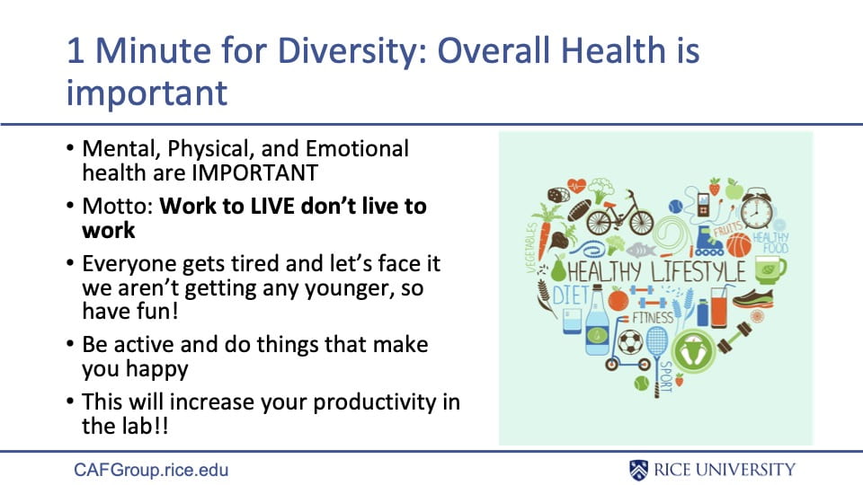 1 Minute 4 Diversity slide on how your health matters and you need to care for it